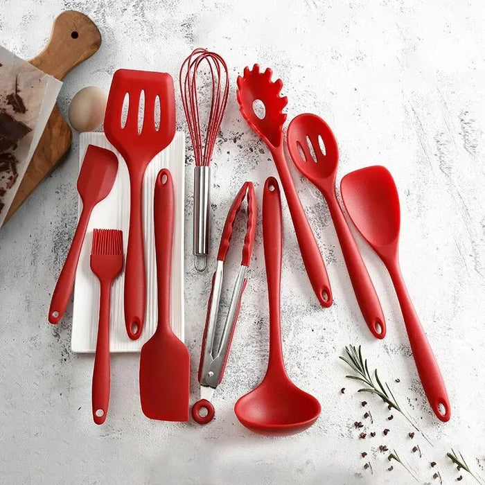 AliExpress Collection 10 PCS Silicone Cookware Set Kitchen Cooking Tools Baking Tools Tableware Silicone Shovel Spoon Scraper - Shopsta EU