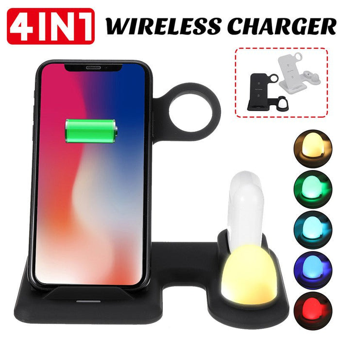 Bakeey 4 In 1 Wireless Charger - 10W/7.5W/5W Night Light Quick Charging Stand for iPhone, Apple Watch & Airpod - Perfect for iPhone XS 11Pro & Apple Watch 5/4/3/2/1 Users - Shopsta EU