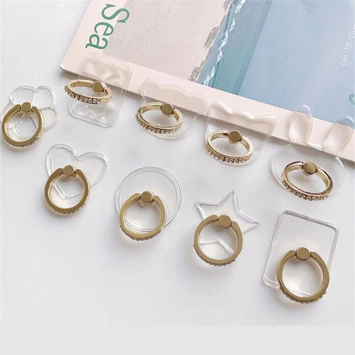 Bakeey Transparent Phone Ring Holder Stand - 360 Degree Rotation, Diamond Decoration, Finger Grip, Desk Accompaniment - Designed for Comfortable and Stylish Phone Handling - Shopsta EU