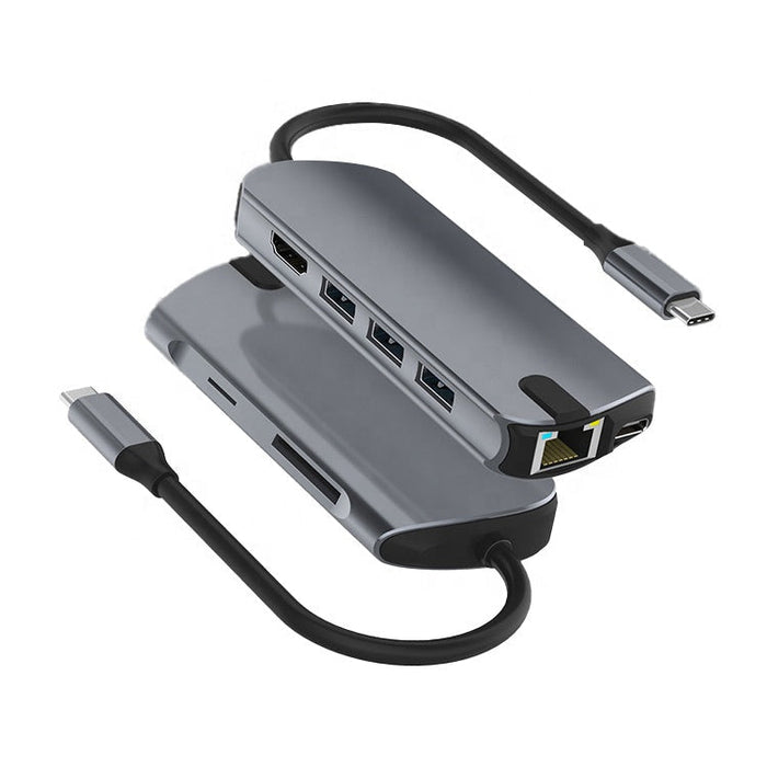 Basix Type-C Docking Station - 8 in 1 USB-C Hub Splitter, USB3.0, PD 100W, 4K HDMI, RJ45 1000Mbps LAN, SD/TF Card Reader - Ideal for PC, Computer & Laptop Connectivity - Shopsta EU