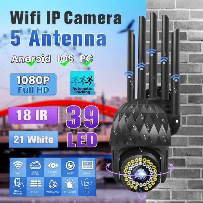 Guudgo 1080P 39 LED 5X Zoom - Outdoor PTZ IP Black Camera with Two-Way Audio, WiFi, Auto Waterproof, Night Vision - Ideal for CCTV Video Surveillance in Home or Business Settings - Shopsta EU