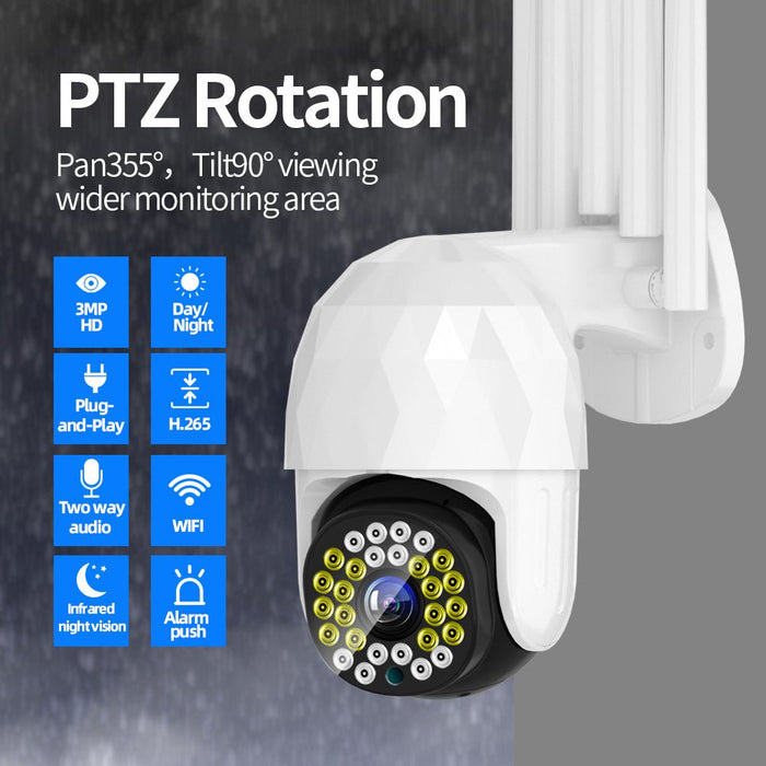 Guudgo 28LED 5X Zoom HD 3MP - Outdoor IP Security Camera with PTZ, Night Vision, IP66 Waterproof, Two-Way Audio, Motion Detection - Ideal for CCTV Surveillance and Home Security - Shopsta EU