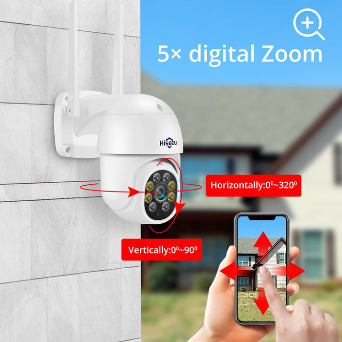 Hiseeu WHD303 - 3MP Outdoor WiFi Camera with 1536p Resolution, 5x Digital Zoom, PTZ, IP Audio, P2P OnVIF - Ideal for CCTV Monitoring Needs and Wireless Security Systems - Shopsta EU